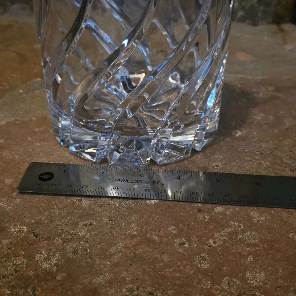 Mikasa English Crystal Ice Bucket Swirl Cut Heavy Glass Silver Handle Barware